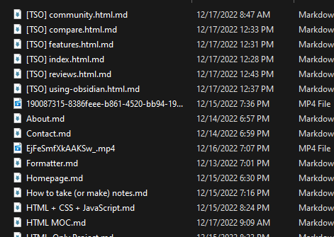 Screenshot of local files